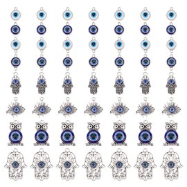 arricraft 32 Pcs Evils Eye Charm, Demon Eye Charm Blue Antique Silver Alloy Bead Pendant Evil Eye Connector Linking for Necklace Bracelet Keychain Jewelry Making Craft Decorations