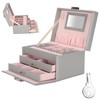 Three Layer Jewelry Storage Box PU Leather Necklace Rings Earrings