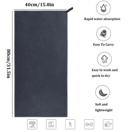 qisheng Microfibre Towel, Sports Towels, Travel Towels, Swimming Towel and Beach Microfibre, Fast Drying & Lightweight Perfect for Camping, Gym, Beach and Swimming (Dark Grey)