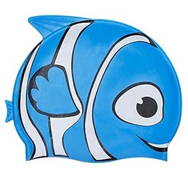 Unisex Silicone Swimming Bathing Cap for Kids, Waterproof Hat with Fun Designs, Perfect to Keep Hair Dry for Beach or Pool - Blue