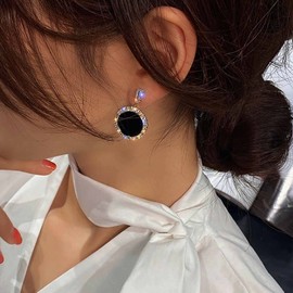 Cimenexe Bohemian Round Enamel Earrings Black Round Drop Earrings Geometric Black Crystal Stud Rhinestone Earrings Black Gemstone Earrings Jewelry for Women and Girls Gifts