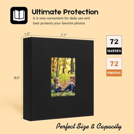 7x5 Photo Album 72 Pockets, Linen Cover 5x7 Photo Album Book Holds 72 Photos with Front Window, Small Photo Album 7x5 Acid Free Pages for 5x7 Baby Wedding Family Pictures, Artwork (Black)