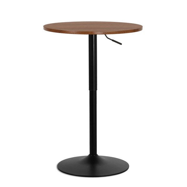 MoNiBloom 23.6" Round Cocktail Bar Table with Metal Base, Rotatable Tall Bistro Pub Table with 27.5"- 36" Adjustable Height Brown Wood Texture Top Counter Bar for Kitchen Dining Room Living Room