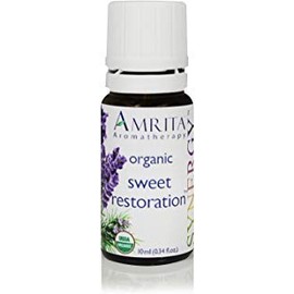 AMRITA Aromatherapy: Sweet Restoration Synergy Essential Oil Blend - USDA Certified Organic Essential Oil Blend of Lavender Extra, Sweet Lavandin, & Rosemary Cineol 1.8 - Pure & Undiluted -Size: 10ML