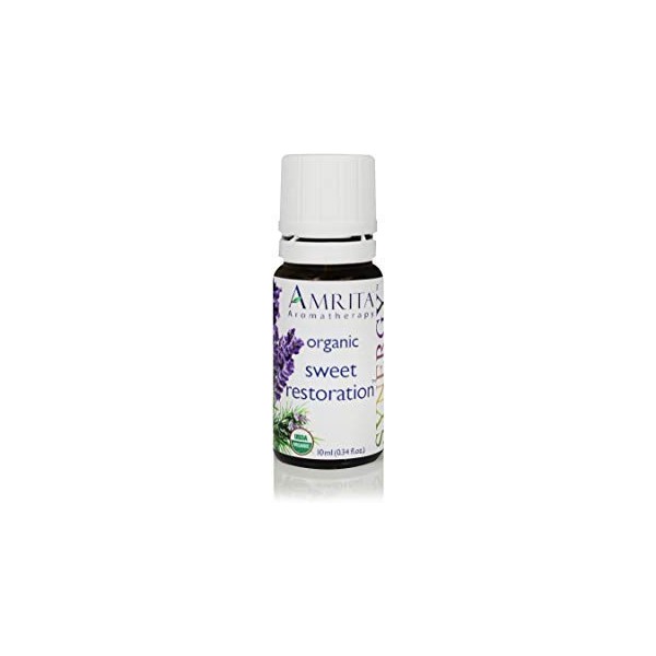 AMRITA Aromatherapy: Sweet Restoration Synergy Essential Oil Blend - USDA Certified Organic Essential Oil Blend of Lavender Extra, Sweet Lavandin, & Rosemary Cineol 1.8 - Pure & Undiluted -Size: 10ML