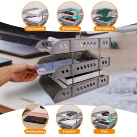 Eagle Plastic 3 Tier Letter Tray, Desktop File Organizer, Perfect for Storing Documents and Paper Work (Grey)