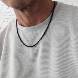 HZMAN Collares De Cadena De Plata De Trigo De Acero Inoxidable De 3,0 Mm para 16" -30" (Negro, 22,00)