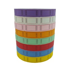 DNB 16000 Pcs Raffle Tickets - 8 Color Set of 2000 Pcs 2 x 1 Inch Single Roll Consecutively Numbered Blank Tickets - Pink/Red/White/Green/Blue/Yellow/Orange/Purple