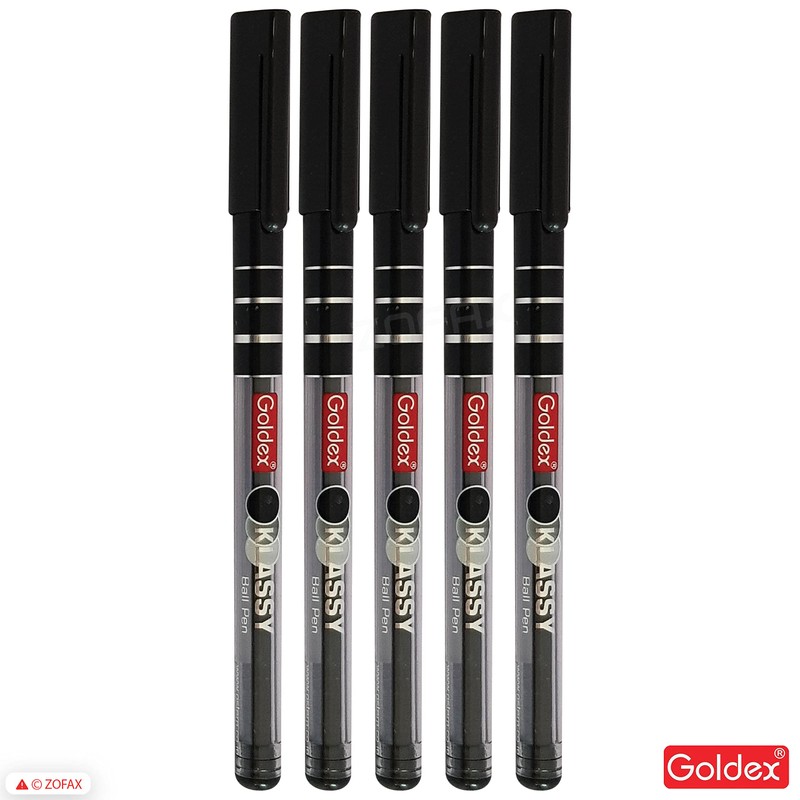 Goldex Klassy BLACK 5 x 0.7mm Fine Tip Ballpoint Pens