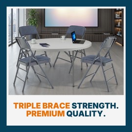 OEF Furnishings OEF2300 Series Heavy-Duty Premium Fabric Padded Upholstery Double-Hinged Triple-Braced Folding Chairs (4-Pack, Midnight Blue)