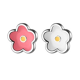 Reffeer 925 Sterling Silver Cute Flower Earrings Studs for Teens Girls Small Color Flower Studs Earrings Hypoallergenic (A-Pink-White)