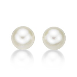 Freshwater Pearl Studs with 6mm Real Lustrous Round White Freshwater Pearls set in Luxurious 9K Yellow Gold. These Pearl Stud Earrings are a Lovely Gift for Women