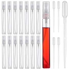 Mini Spray Bottle, 15 Pcs 10ml Glass Perfume Atomizer with 5 Pcs Transfer Pipettes, Fine Mist Refillable Travel Bottle, Clear Portable Sample Containers