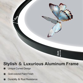 S'bagno 24x36 Oval Black LED Mirror for Bathroom with Frontlit & Backlit, LED Bathroom Mirror with Metal Frame, Anti-Fog, Stepless Dimmable, 3 Colors Temperature LED Vanity Mirror(Horizontal/Vertical)