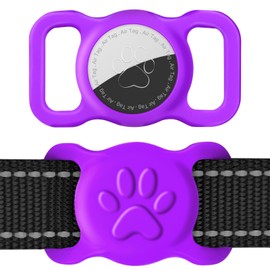 Dynmeow Dog Cat Collar Holder Compatible with Airtag, Anti-Lost Silcione Holder for 3/4-1" inch Wide Collar, Purple, M(1 Pack)