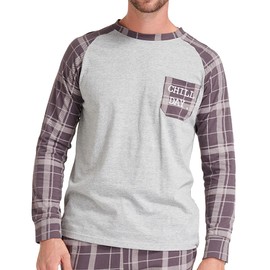 SORBETTO Men's Fashion Pyjamas Long Pyjamas or Short Shorty Cotton Pyjamas, Long sleeve dark grey/light grey, XXL