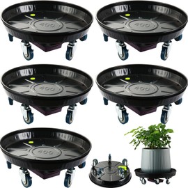 KvyusFlourish 5 Packs Metal Plant Caddy with Wheels 16 Inch Rolling Plant Stand with Wheels Plant Dolly with Drain Tray Outdoor Big Plant Holder Plant Roller Cart, Hook, Black