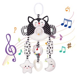 Hanging Rattle Toy Black White Soft Plush Toys with Wind Chimes Baby Bed Crib Car Seat Stroller Hanging Toys for 0‑1 Year Old Baby Boys Girls