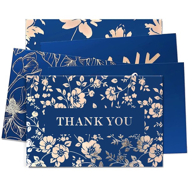 Dsquare 25-Pack Matte Gold Foil Printed Navy Blue Thank You Cards with Envelopes & Stickers - Foil Printing & Premium Paper 5 Assorted Designs, Blank, 4x6 Photo Size