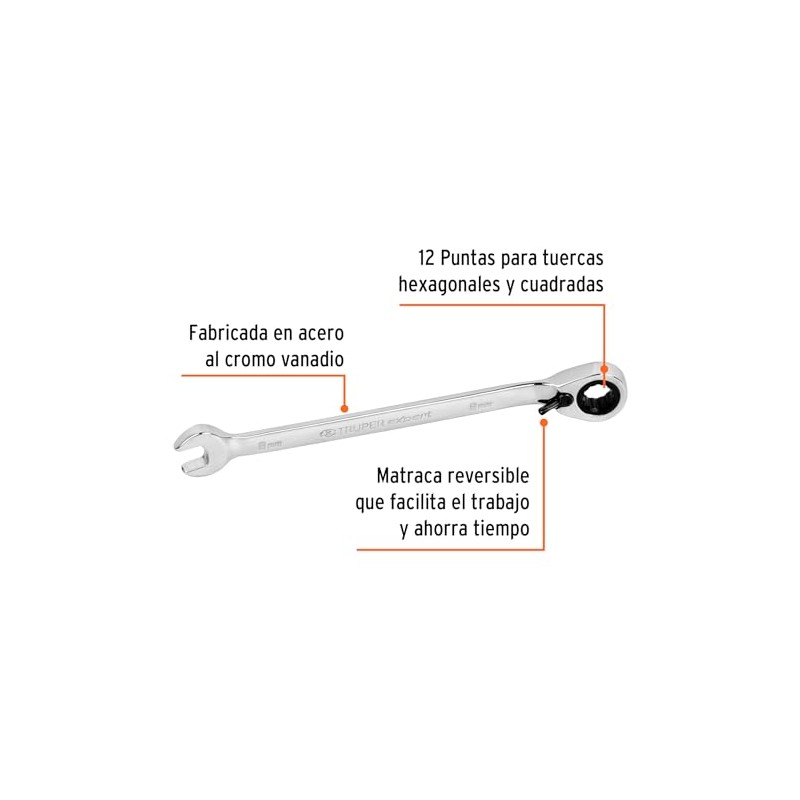 Truper Expert LL-2008MXR, Llave combinada matraca reversible 8 mm x