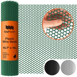 MaPorch Plastic Wire Mesh Fence - Hunter Green, 15.71" x 10 ft - Plastic Chicken Wire Fencing for Dogs, Rabbits & Poultry - Chicken Netting Barrier - Balcony Netting for Pets - Balcony Cat Barrier