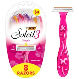 BIC Soliel Simply Smooth - Maquinilla de afeitar desechable para mujer, con tira lubricante de vitamina E y 3 cuchillas, juego de 8 piezas