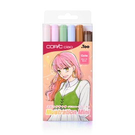 Copic Ciao Illustration Mini Cute Set, 5 Alcohol-markers + 1 Multiliner drawing pen
