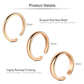 Toe Ring and Anklet Set 2mm/3mm/4mm Classic Plain Toe Ring Adjustable Open Finger Knuckle Ring and Bracelet Silver Rose and Gold
