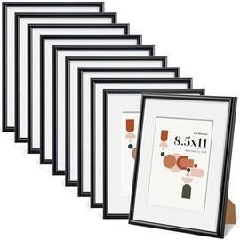 Modern Arched Tabletop Picture Frames (Set of 10), Shatterproof PVC Photo Frames 8.5x11, Display Pictures 6x8 with Mat or 8.5x11 Without Mat, Lightweight, Water-Resistant Home Decor, Black