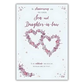 ICG Special Son and Daughter-in-Law Anniversary Card - Floral Love Hearts Embossed with Foil Details