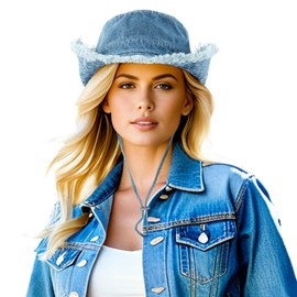 DOCILA Frayed Denim Cowboy Hats Women Vintage Blue Jean Washed Distressed Western Cowgirl Sun Protection Cap Fall Winter Packable Fisherman Bucket Hat Chin Strap