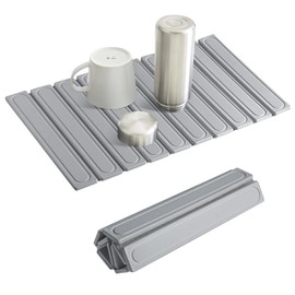 GQIRIL Dish Drying Mats for Counter - Absorbent Kitchen Countertop Diatomaceous Mat, Large Stone Foldable Quick Drying Dish Rack Pad Accessories for Utensils Cups Bottles, 11.8" x 15.8" (Grey)