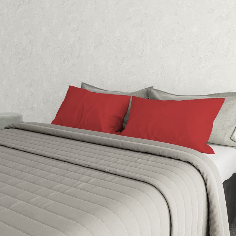Italian Bed Linen Max Color Pair of Pillowcases, Cotton, Red,