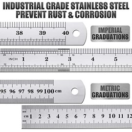 6 reglas grandes de acero inoxidable para patio, de metal, 1 metro, 40 pulgadas, 100 cm, 24 pulgadas, 60 cm, borde recto (40 pulgadas)
