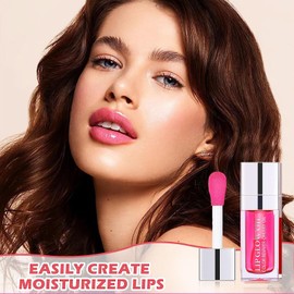 Plumping Lip Oil, Hydrating Gloss Tinted Lip Balm Transparent Lip Care, Big Brush Head Glitter Shine, Long Lasting Nourishing Non-sticky Fresh Texture(2PCS CHERRY)