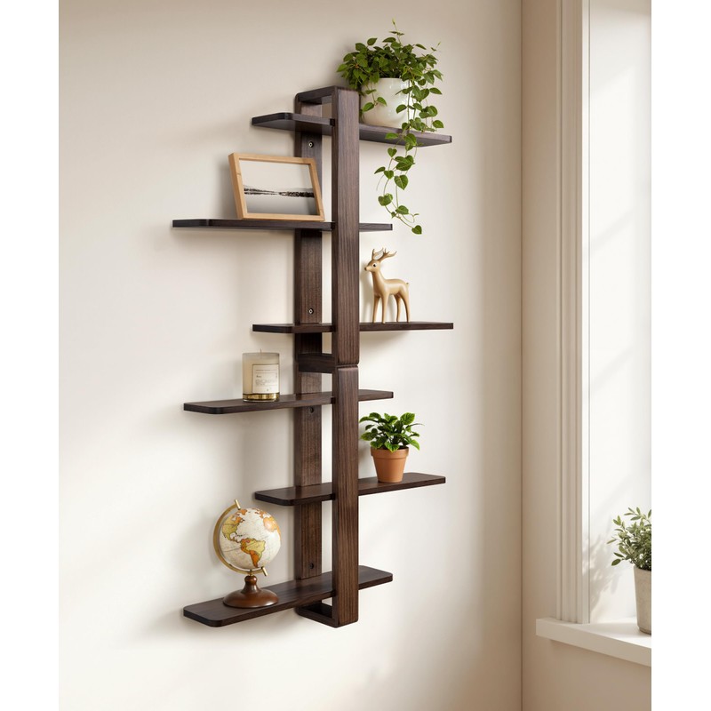 SUMGAR Floating Shelves for Wall Walnut Mounted Shelf Unit for