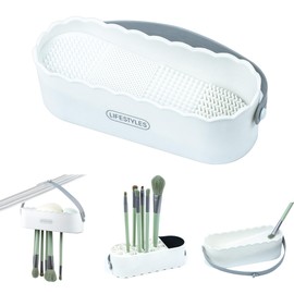 Make-up Pinsel Reinigungsmatte, 4 in 1 Silikon Pinselreiniger zum Reinigen, Trocknen und Aufbewahren, Tragbare Makeup Pinsel Reinigung für Kosmetikpinsel und Make-up-Schwamm (Weiß)