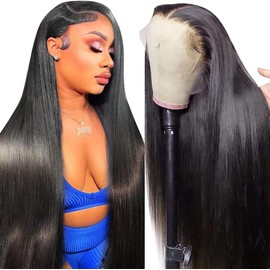 RXY Straight Human Hair Wig 13X6 Lace Front Wigs Human Hair Pre Plucked With Baby Hair 180% Density Transparent HD Lace Frontal Wigs Lace Front Wigs for Women Natural Black Color 24 Inch for Women