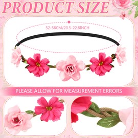 Chunyin 24 Pieces Multicolor Flower Headbands for Women Girls Floral Flower Crown Hippie with Adjustable Elastic Flower Hair Band Hair Accessories for Kids Baby Festival Wedding Party (Groovy)
