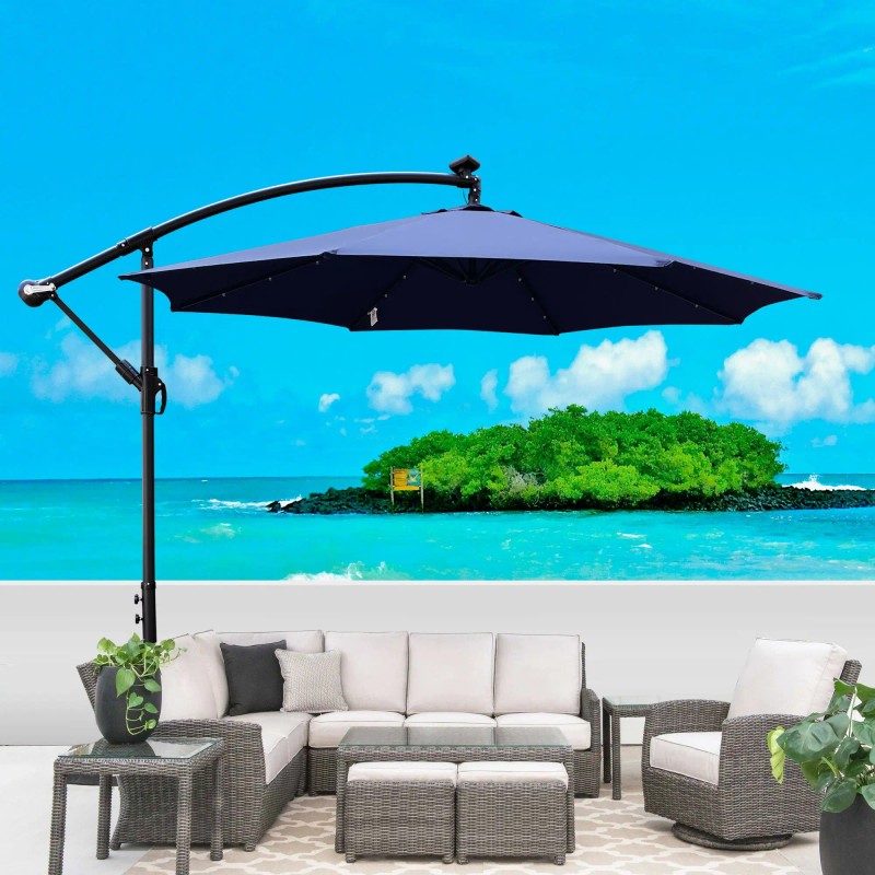 10 ft Outdoor Solar Powered LED Lighted Patio Umbrella Waterproof
