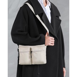 STNINE Crossbody Bag for Women Men Recycled Nylon Shoulder Sling with Multi Pockets Lightweight Waterproof Travel Purse (beige)