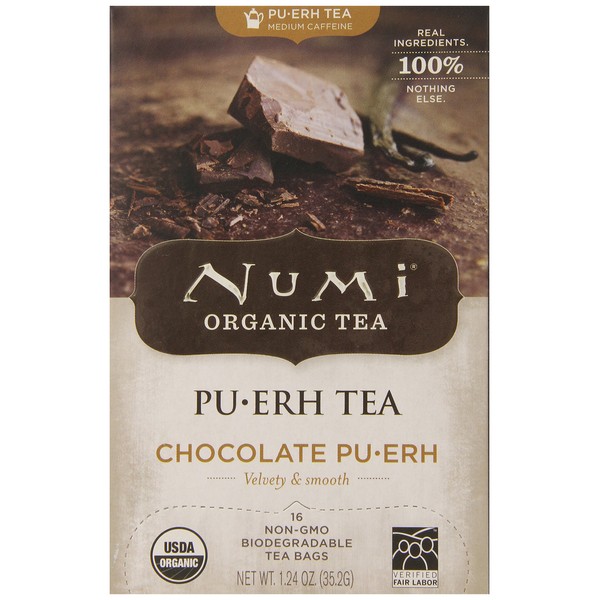 Numi Organic Tea Chocolate Pu-erh, 16 Count (Pack of 6)