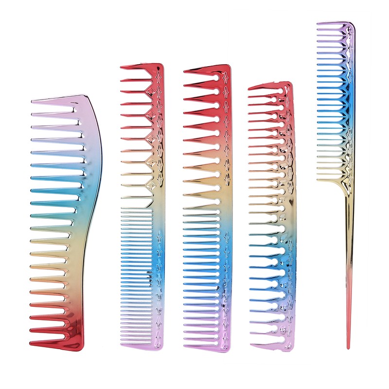 5pcs Space Aluminum Colorful Gradient Haircut Comb Salon Hairdressing Comb