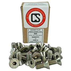 Stainless 5/16-18 x 3/4" (5/8" to 3" Available) Socket Flat Head Screws, Full Thread, Hex Drive, Stainless Steel 18-8, Coarse Thread (5/16-18 x 3/4")