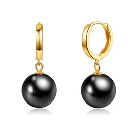 JAXXEL Black Pearl Earrings for Women,Fishhook Pearl Drop Earrings 18K Gold Plated Hypoallergenic Earrings Pearl Drop Earrings Fine Jewelry for Women Size 10MM