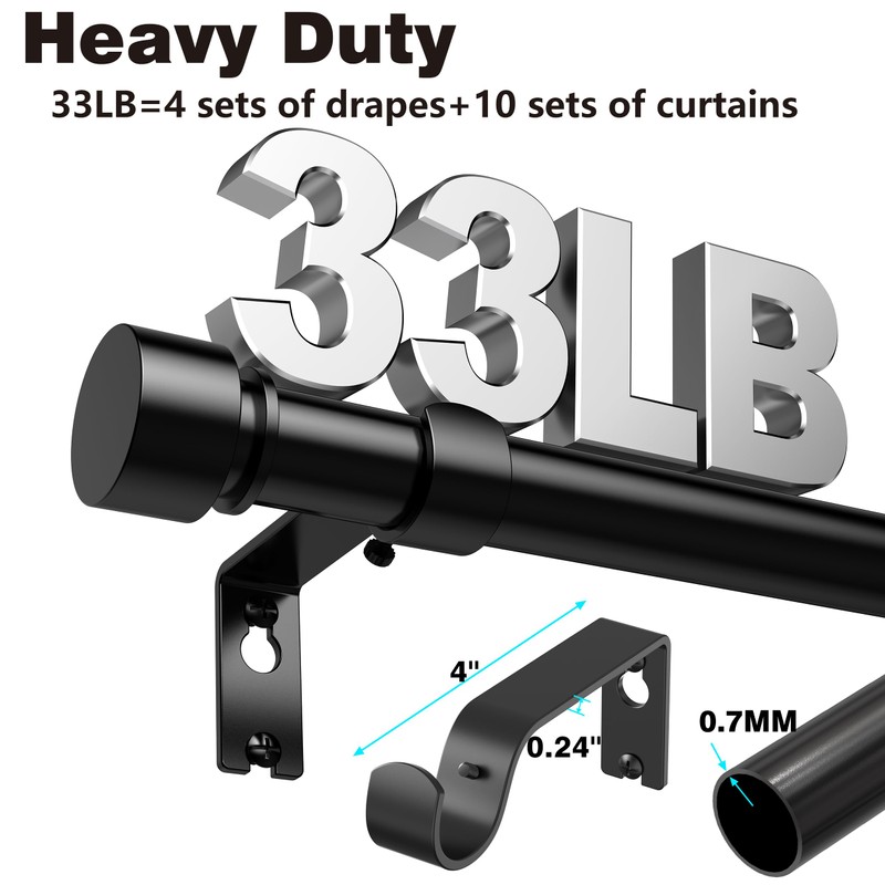 Black Curtain Rod 17 to 75 inch for Window 70