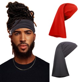 Leeven 2 Pieces Shower Cap for Women Dreadlock Cap Wide Elastic Black, Red