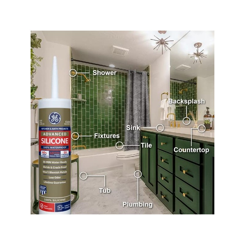 GE Advanced Silicone Kitchen & Bath Sealant White, 2.8 oz,