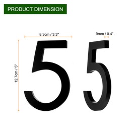sourcing map 5 Inch Modern House Number, Acrylic Floating House Number for Outside Address Sign for House with Nail Kit for Mailbox Yard Home Front Door (Number 5, Matte Black)