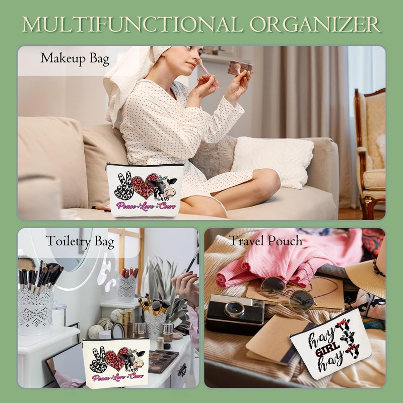 2pcs Cow Gifts Funny Western Cosmetic Bags for Women Funny